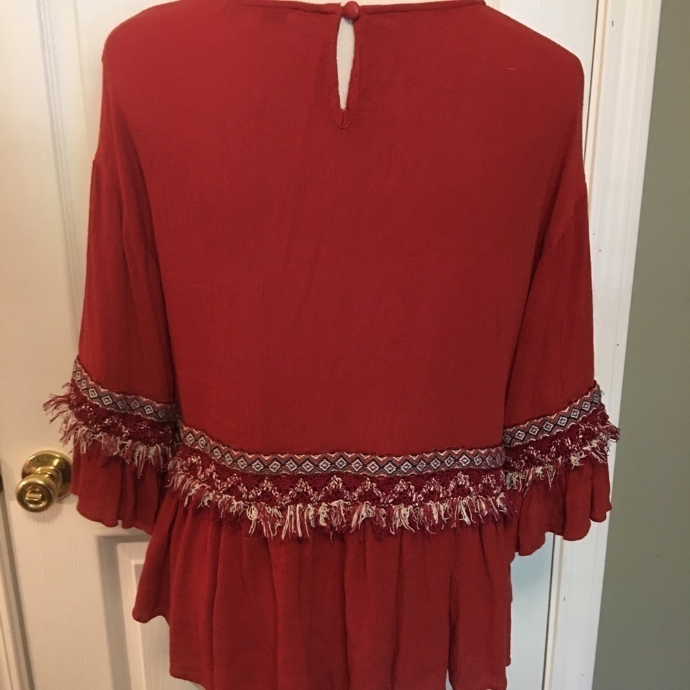 JOY JOY PULLON TOP SZ XS. BOHO FRAYED TRIM - Picture 7 of 9